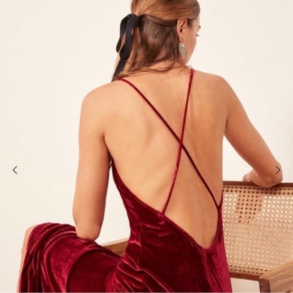Reformation Crimson Red Velvet Rimini Maxi Dress - M - Picture 3 of 16